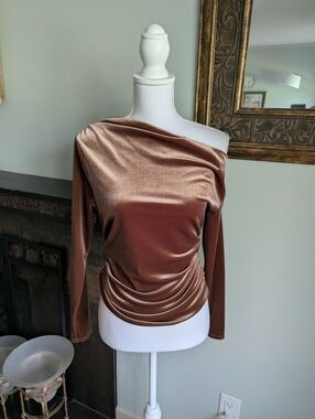 Abercrombie & Fitch Women's Small Velvet Ruched Off-The-Shoulder Top Bronze